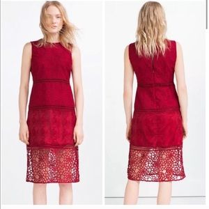 ZARA Red Embroidered Midi Dress